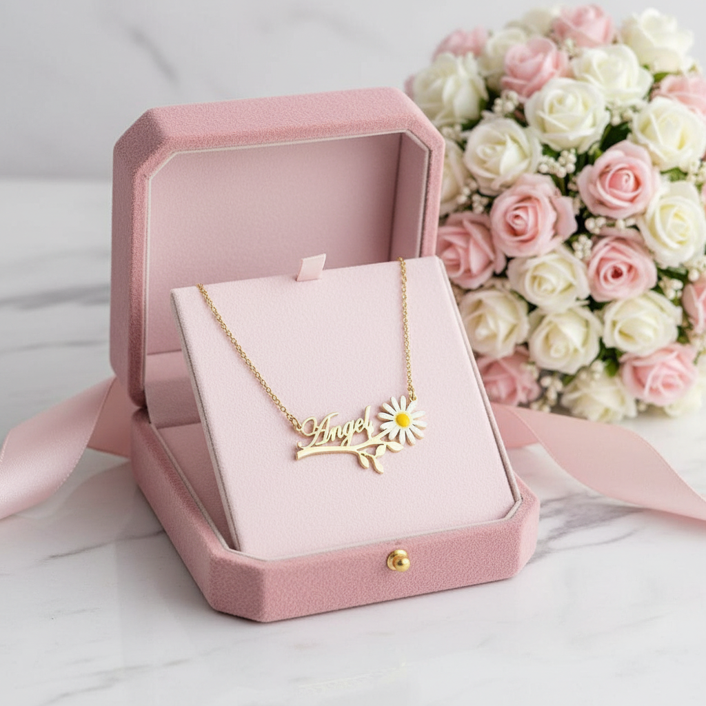 Daisy Flower Personalized Necklace-Black Diamonds New York