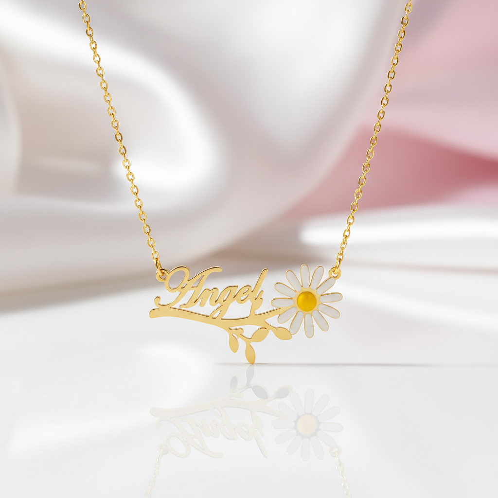 Daisy Flower Personalized Necklace-Black Diamonds New York