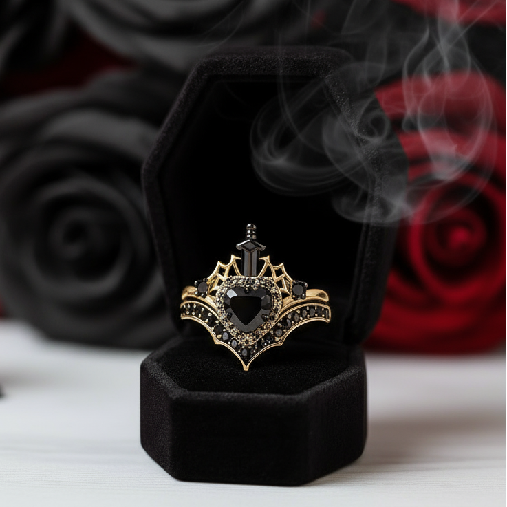 Queen of Hearts- Heart Shape Diamond Gothic Wedding Ring-Black Diamonds New York