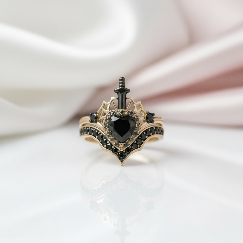 Queen of Hearts- Heart Shape Diamond Gothic Wedding Ring-Black Diamonds New York