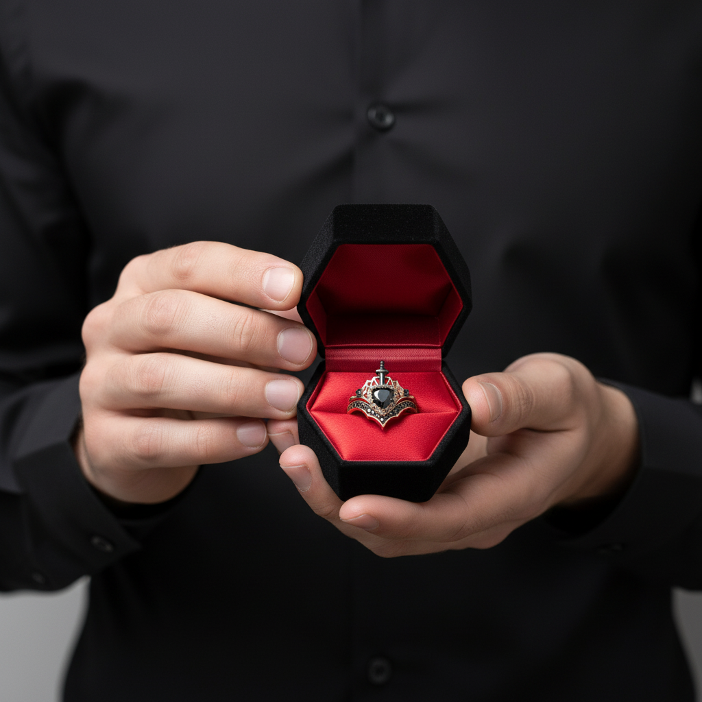 Queen of Hearts- Heart Shape Diamond Gothic Wedding Ring-Black Diamonds New York