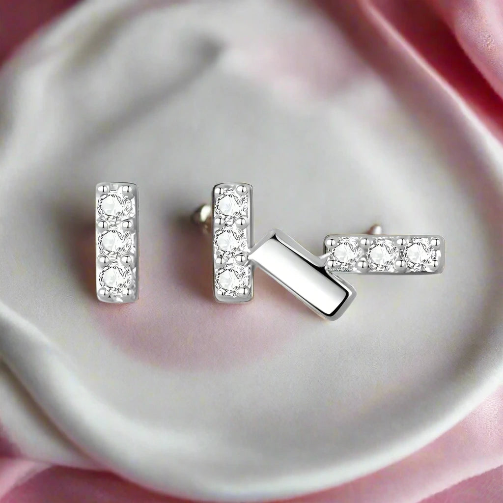 Dazzling Tiny Asymmetric Stud Earrings-Black Diamonds New York