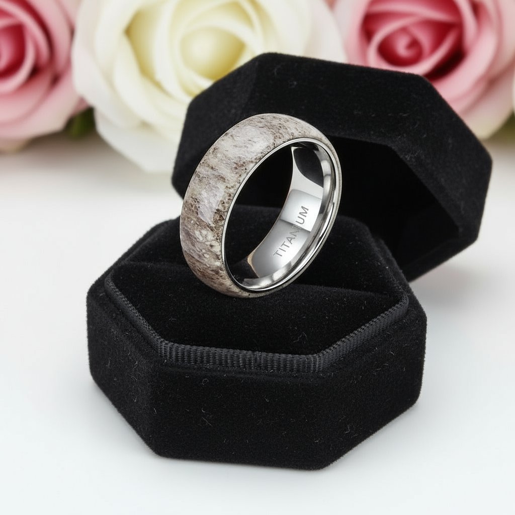 Deer Antler Titanium Wedding Band-Black Diamonds New York