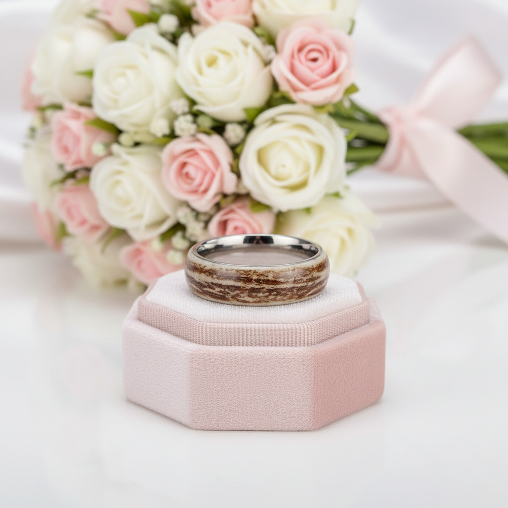 Deer Antler Titanium Wedding Band-Black Diamonds New York
