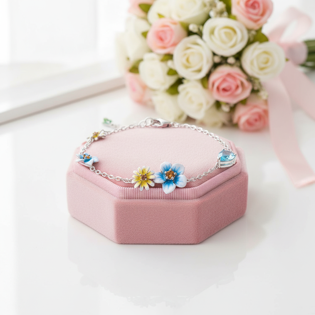 Delicate Blooming Flower Adjustable Bracelet-Black Diamonds New York