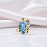 Delicate Enamel Butterfly & Flower Ring-Black Diamonds New York
