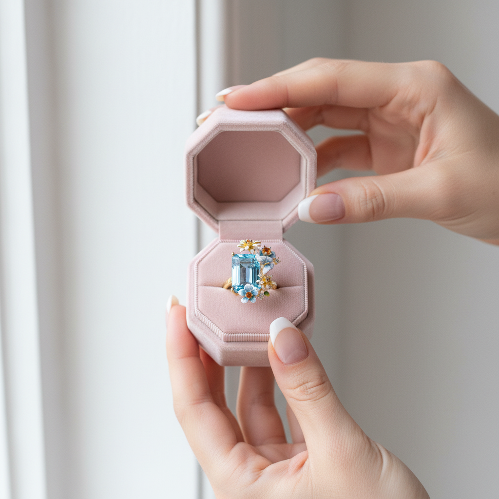 Delicate Enamel Butterfly & Flower Ring-Black Diamonds New York