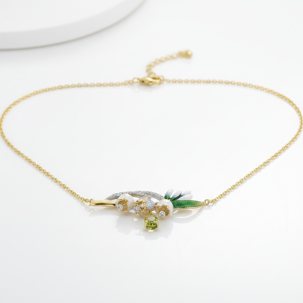 Delicate Enamel Flower with Diamond Option Necklace-Black Diamonds New York