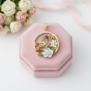 Delicate Enamel Sparrow & Flower Pendant-Black Diamonds New York