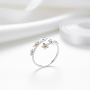 Delicate Forget-Me-Not Flower Adjustable Ring-Black Diamonds New York