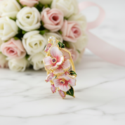Delicate Red & Pink Enamel Flower Ring with Diamond Option-Black Diamonds New York