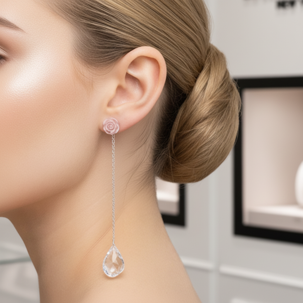 Delicate Sea Shell Rose Petals Drop Earrings-Black Diamonds New York