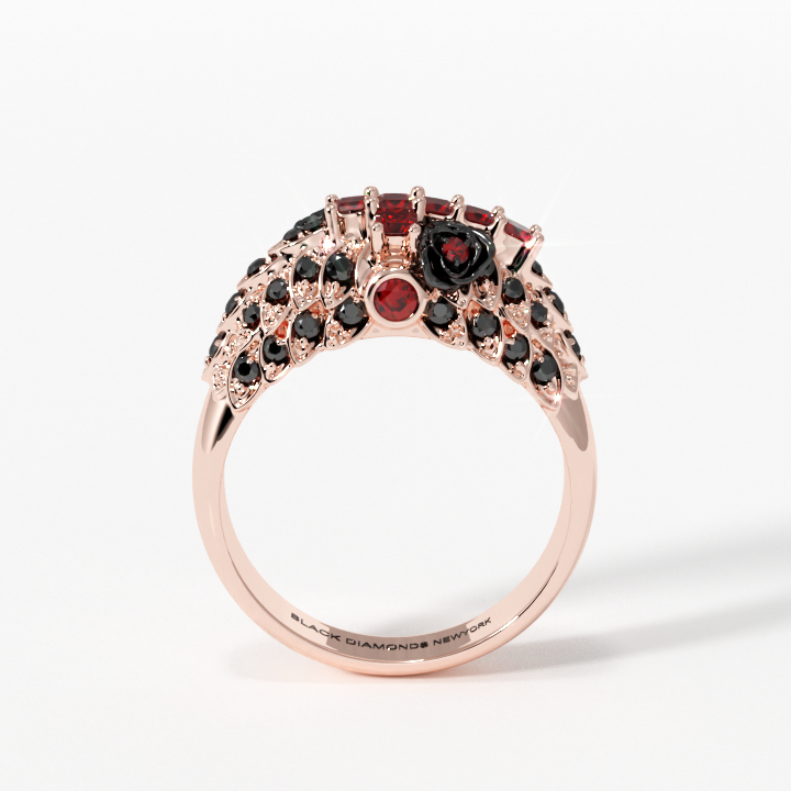 You're My Life- 14K Gold Skull, Cross Black Rose Diamond Option Gothic Promise Ring-Black Diamonds New York