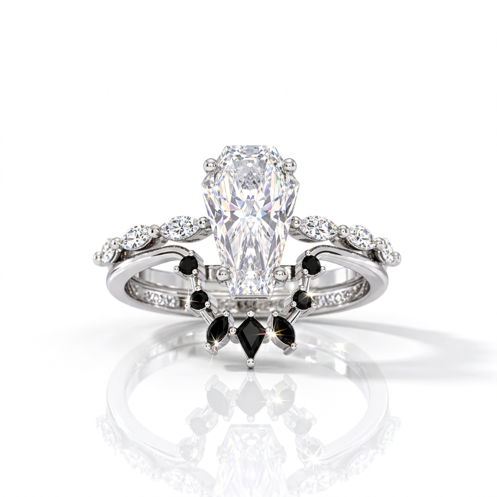 Devoted To You - Limited Coffin Cut Diamond Option Gothic Ring Set-Black Diamonds New York