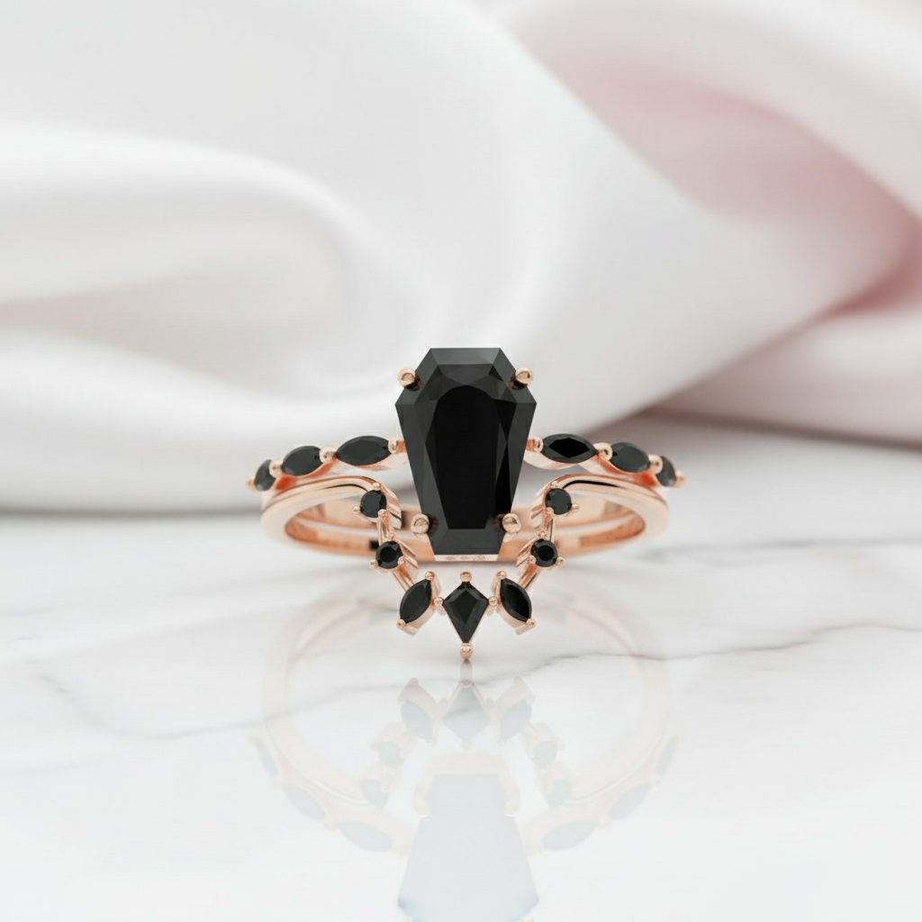 Devoted To You - Limited Coffin Cut Diamond Gothic Ring Set-Black Diamonds New York