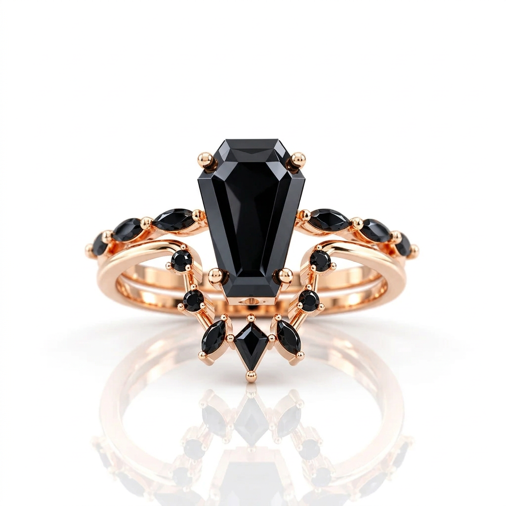 Devoted To You - Limited Coffin Cut Diamond Option Gothic Ring Set-Black Diamonds New York