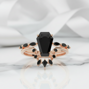 Devoted To You - Limited Coffin Cut Diamond Option Gothic Ring Set-Black Diamonds New York