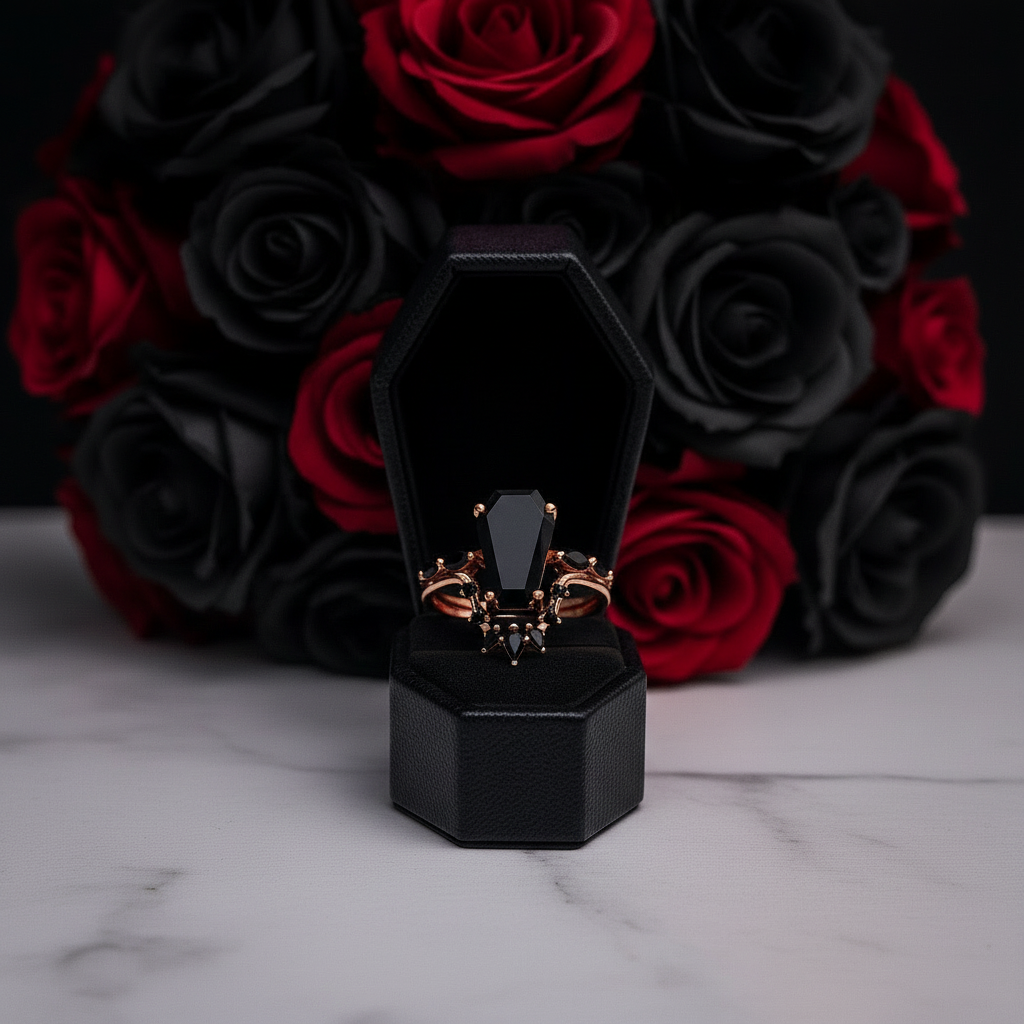 Devoted To You - Limited Coffin Cut Diamond Gothic Ring Set-Black Diamonds New York