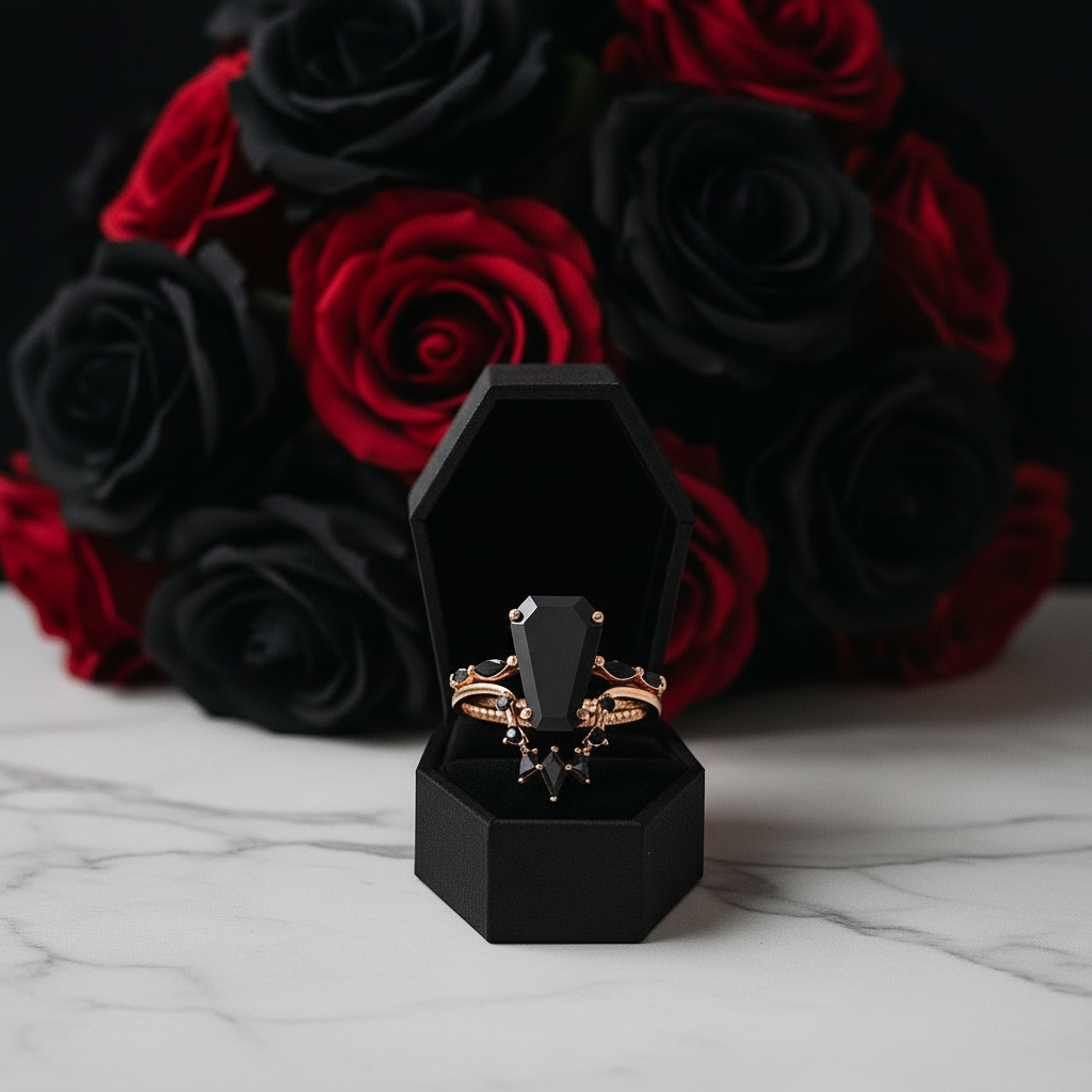 Devoted To You - Limited Coffin Cut Diamond Gothic Ring Set-Black Diamonds New York