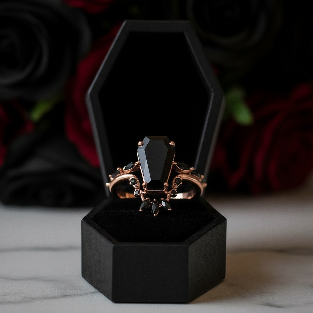 Devoted To You - Limited Coffin Cut Diamond Gothic Ring Set-Black Diamonds New York