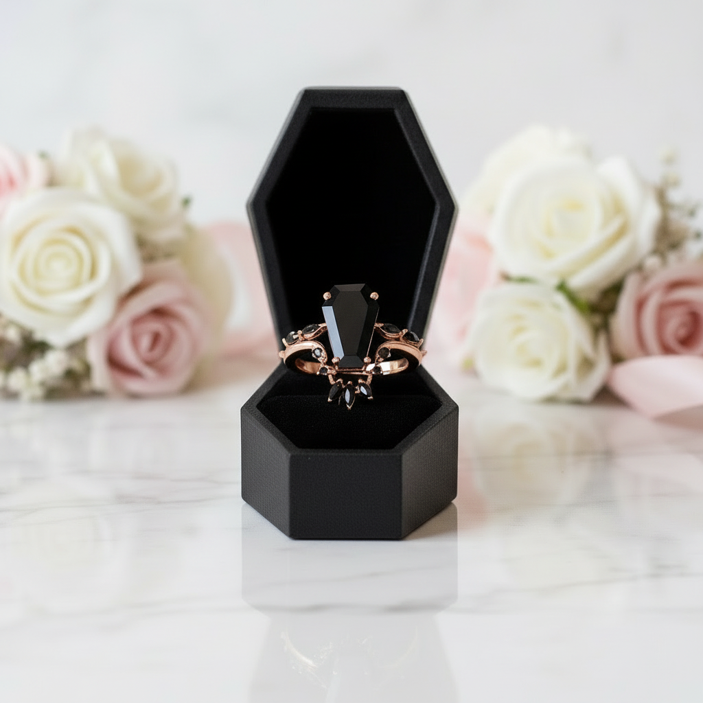 Devoted To You - Limited Coffin Cut Diamond Gothic Ring Set-Black Diamonds New York
