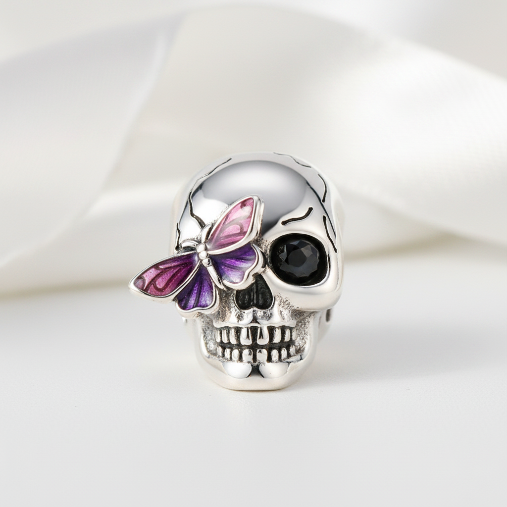 Diablo Skull & Butterfly Charm Bead-Black Diamonds New York