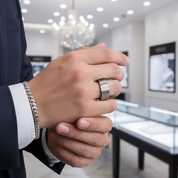 Diagonal Diamond Brushed Men's Tungsten Wedding Band-Black Diamonds New York