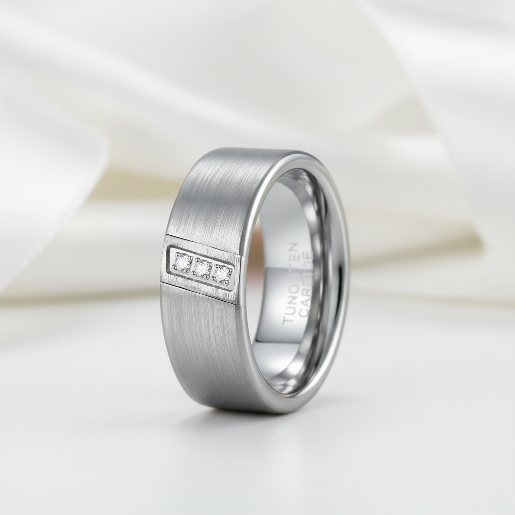 Diagonal Diamond Brushed Men's Tungsten Wedding Band-Black Diamonds New York