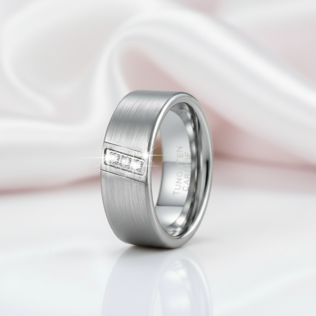 Diagonal Diamond Brushed Men's Tungsten Wedding Band-Black Diamonds New York