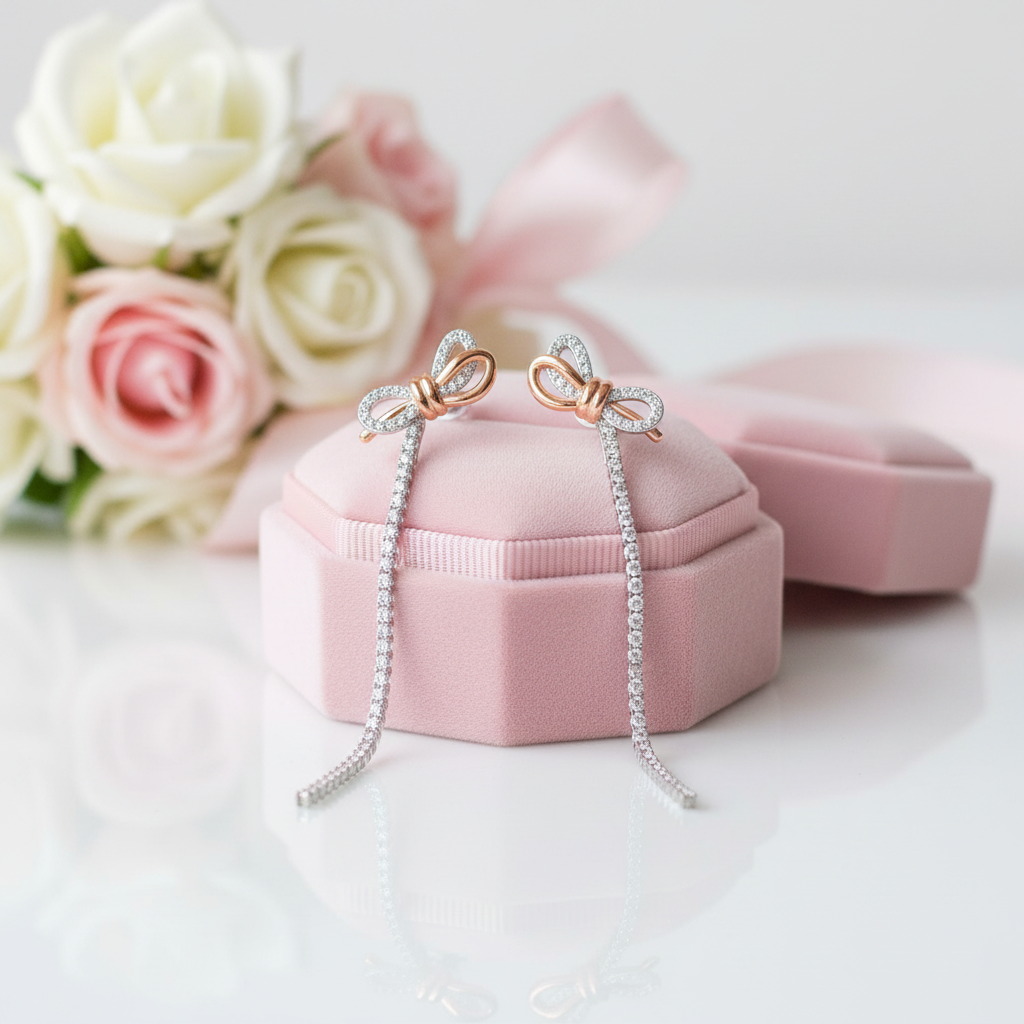 Round Diamond Option Bow Tassel Temperamental Long Earrings-Black Diamonds New York