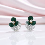 Diamond Option Deep Green Flower Double-sided Pearl Earrings-Black Diamonds New York