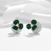 Diamond Option Deep Green Flower Double-sided Pearl Earrings-Black Diamonds New York