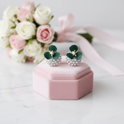 Diamond Option Deep Green Flower Double-sided Pearl Earrings-Black Diamonds New York
