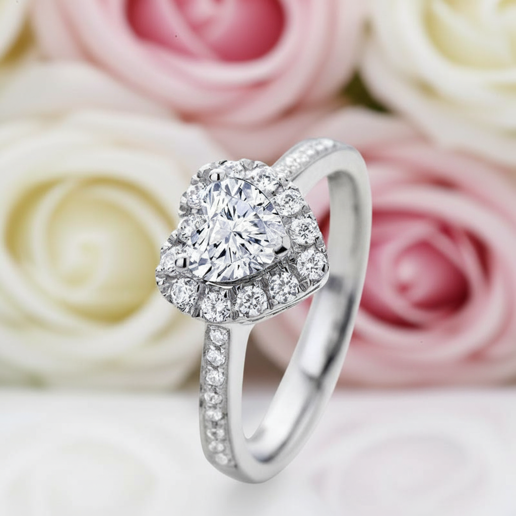 2.0 Ct Double Heart-shaped Diamond Halo Face Ring-Black Diamonds New York