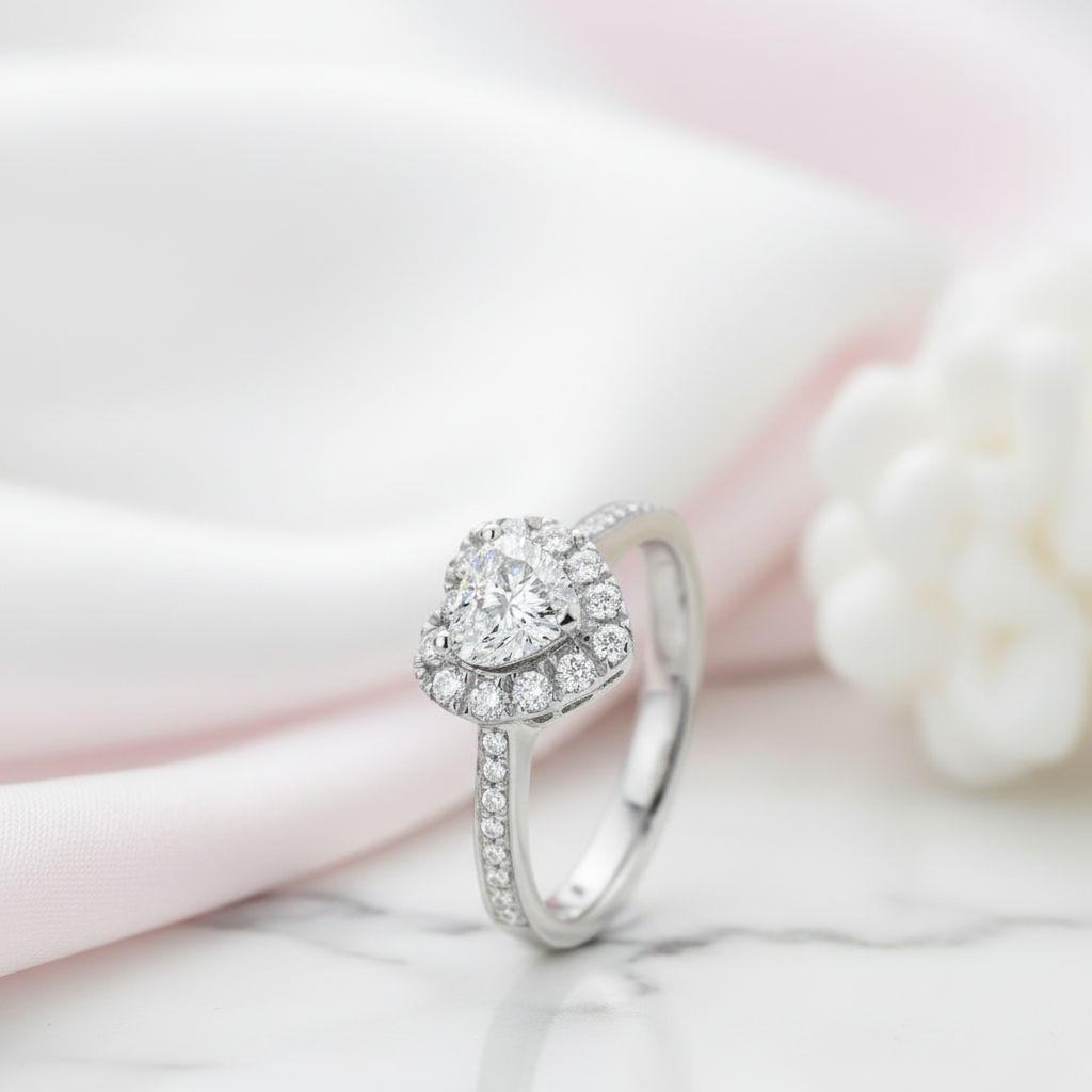 2.0 Ct Double Heart-shaped Diamond Option Halo Face Ring-Black Diamonds New York