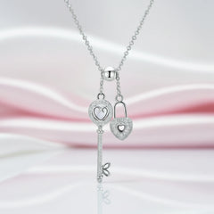Diamond Option Heart Lock & Key Pendant Necklace