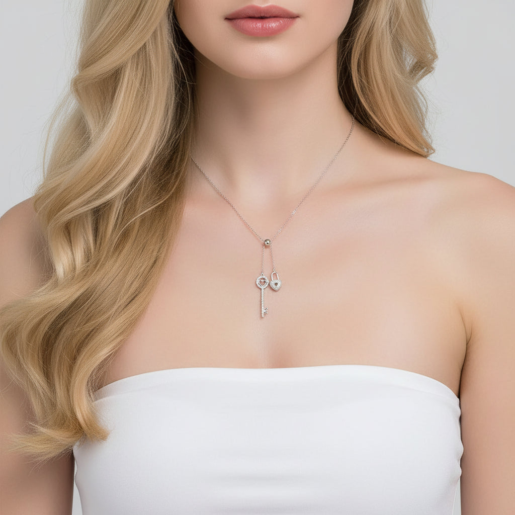 Diamond Heart Lock & Key Pendant Necklace-Black Diamonds New York