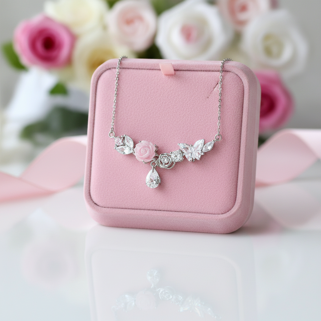 Diamond Option Necklace with Flower & Butterfly-Black Diamonds New York