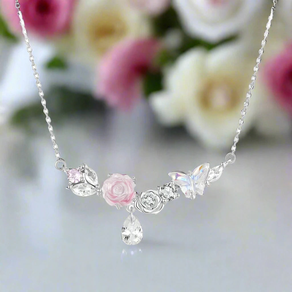 Diamond Necklace with Flower & Butterfly-Black Diamonds New York