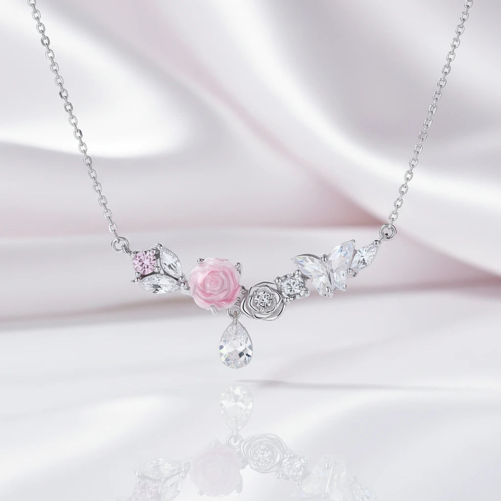 Diamond Option Necklace with Flower & Butterfly-Black Diamonds New York