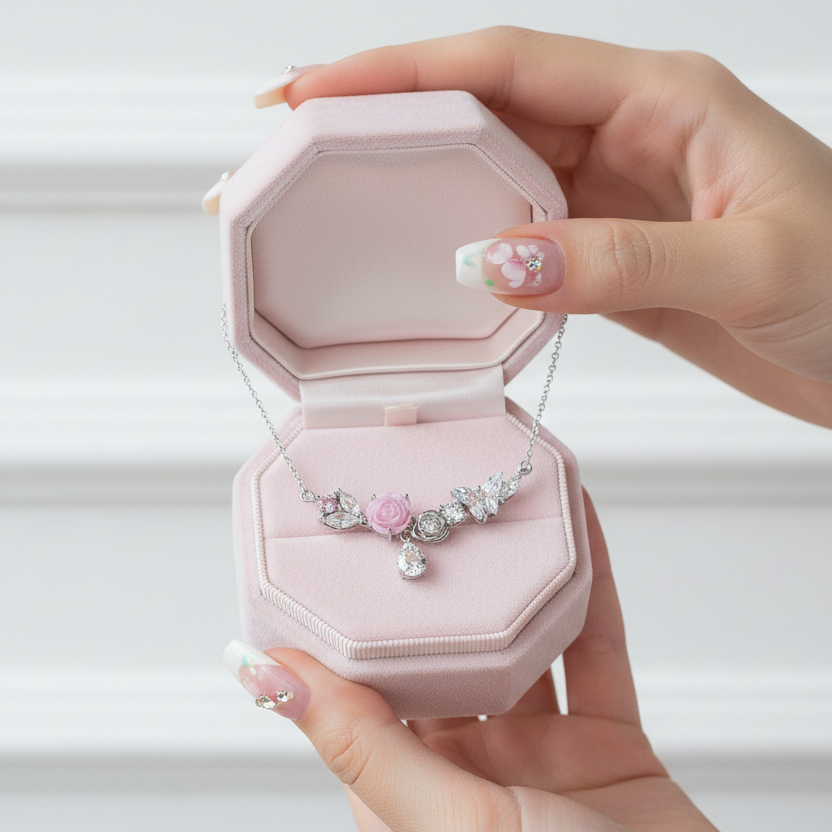 Diamond Necklace with Flower & Butterfly-Black Diamonds New York