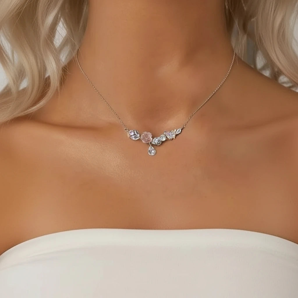 Diamond Necklace with Flower & Butterfly-Black Diamonds New York