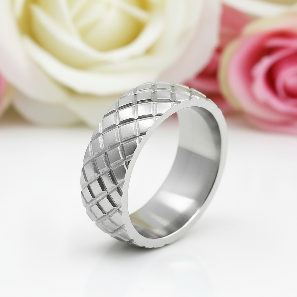 Diamond Pattern Stainless Steel Men's Wedding Band-Black Diamonds New York