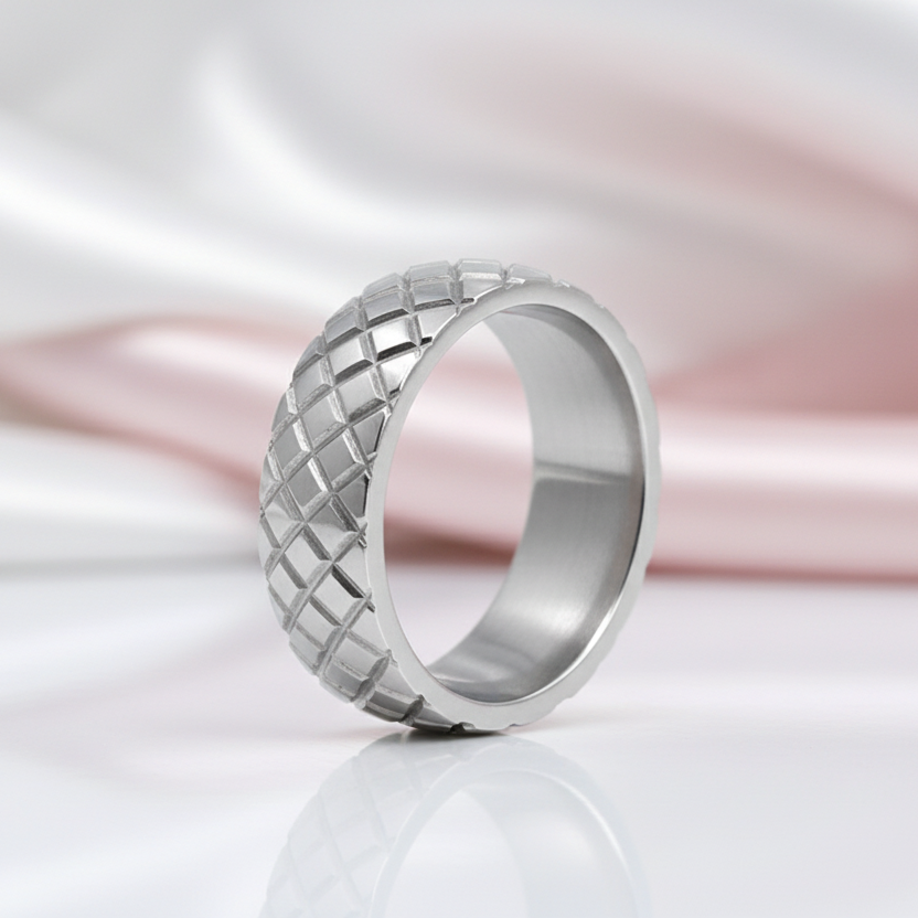 Diamond Pattern Stainless Steel Men's Wedding Band-Black Diamonds New York
