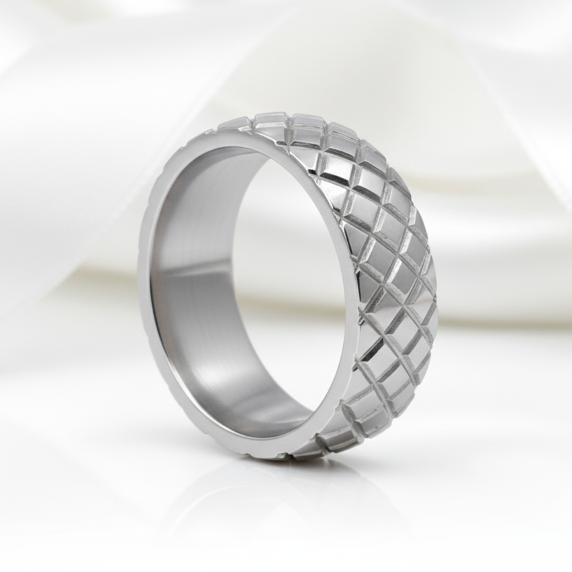 Diamond Pattern Stainless Steel Men's Wedding Band-Black Diamonds New York