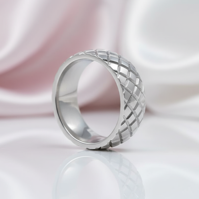 Diamond Pattern Stainless Steel Men's Wedding Band-Black Diamonds New York