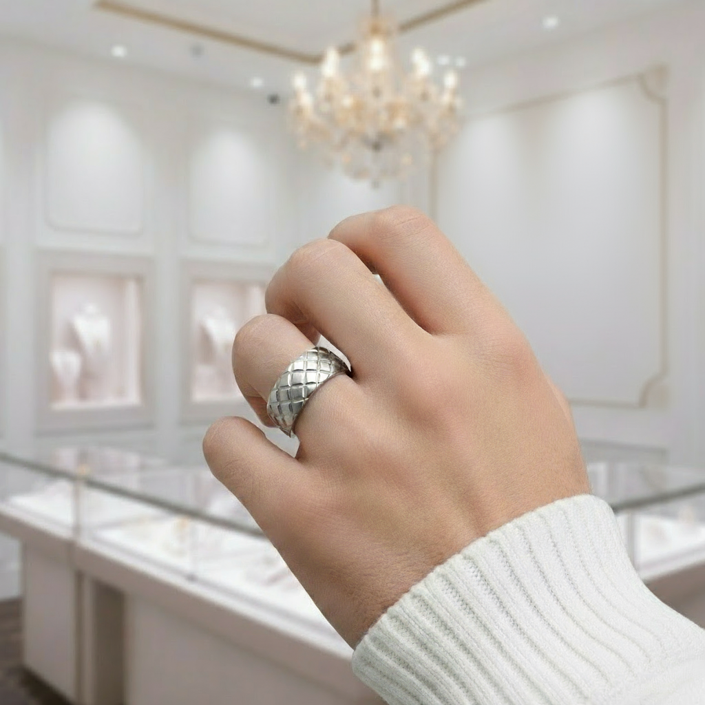 Diamond Pattern Stainless Steel Men's Wedding Band-Black Diamonds New York