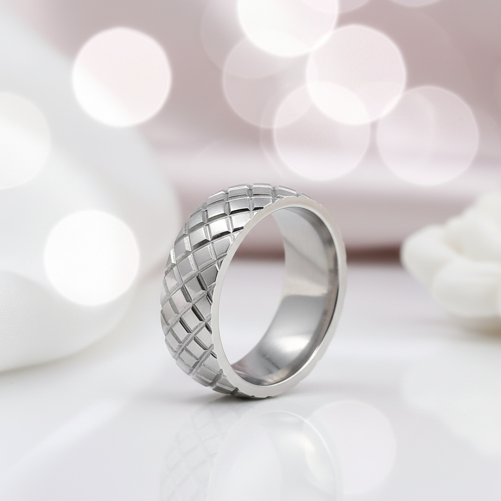 Diamond Pattern Stainless Steel Men's Wedding Band-Black Diamonds New York