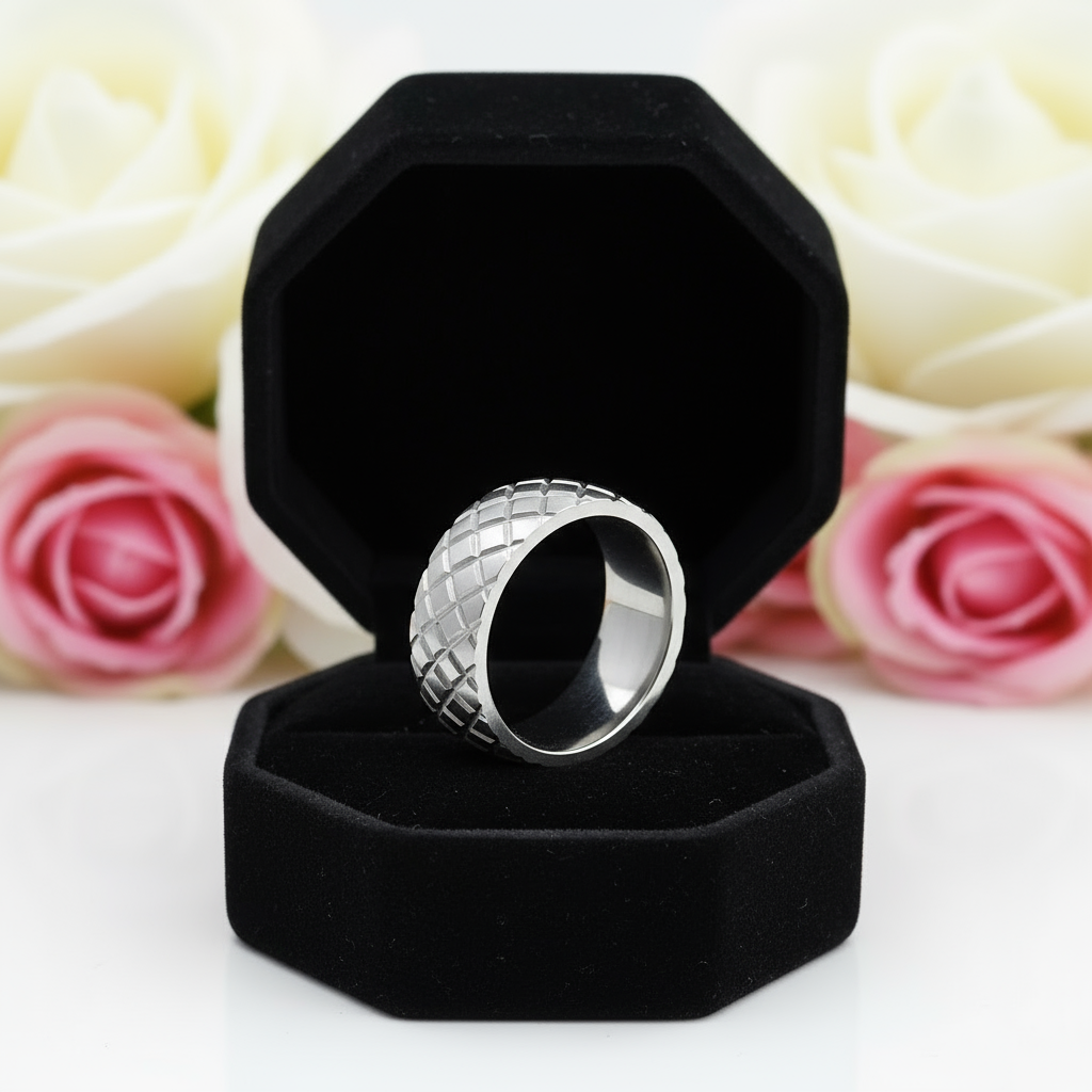 Diamond Pattern Stainless Steel Men's Wedding Band-Black Diamonds New York