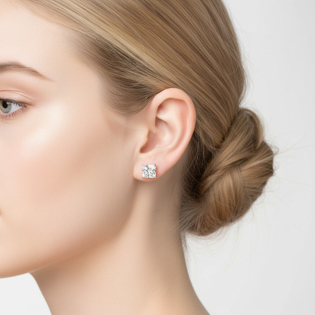 Diamond Princess Cut Shiny Earrings-Black Diamonds New York